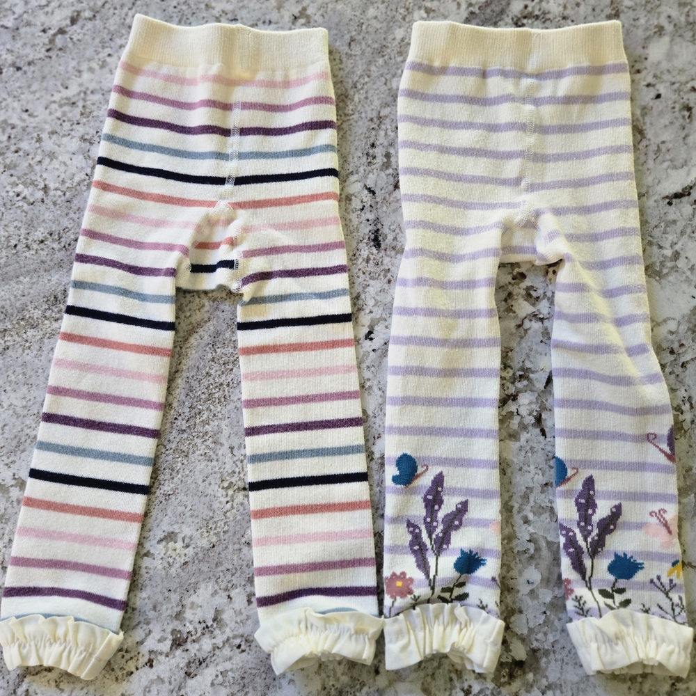 Striped Kids Tights with Floral Accents